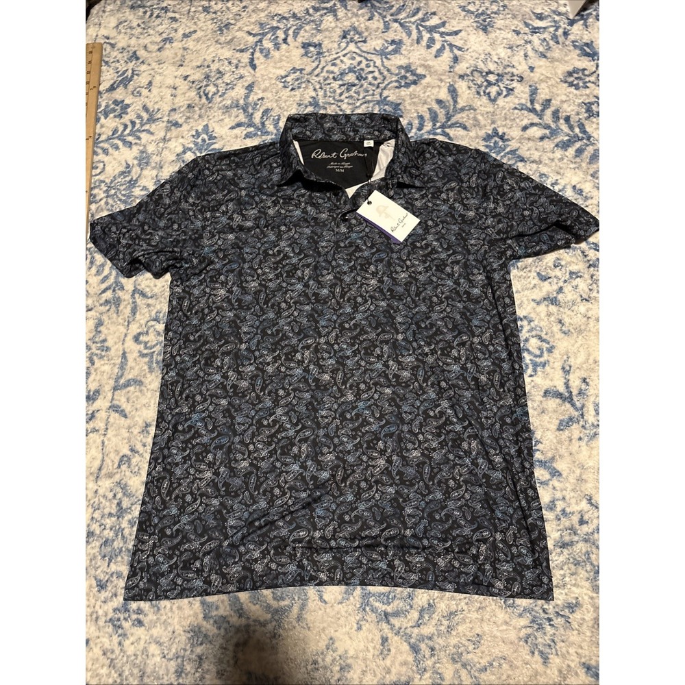 Robert Graham $159 Geometric Colorful Paisley Print Short Sleeve Polo Shirt Med